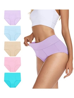 VIVISOO Women's Stretch Cotton Underwear High Waisted Panties Soft Breathable Briefs 5-Pack