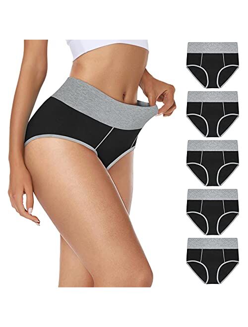 VIVISOO Women's Stretch Cotton Underwear High Waisted Panties Soft Breathable Briefs 5-Pack