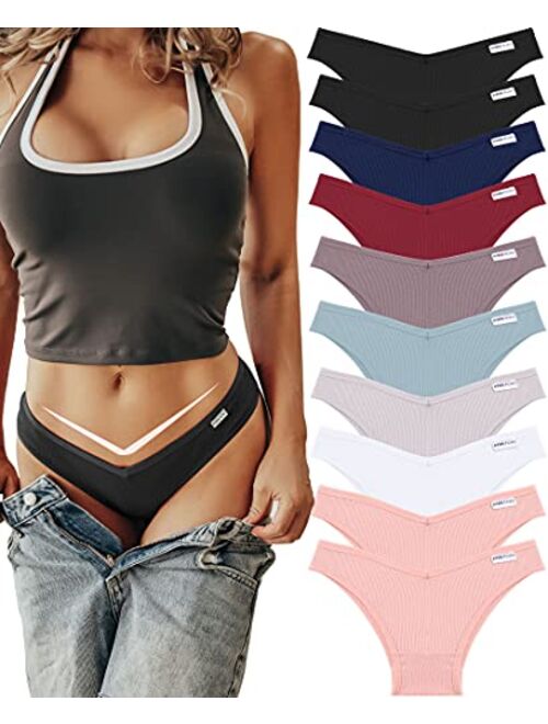 FINETOO 10 Pack Womens Cotton Underwear Sexy Stretch Bikini Panties Low Rise Hipster Ladies Soft V-Waist Cheeky S-XL