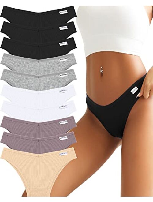 FINETOO 10 Pack Womens Cotton Underwear Sexy Stretch Bikini Panties Low Rise Hipster Ladies Soft V-Waist Cheeky S-XL