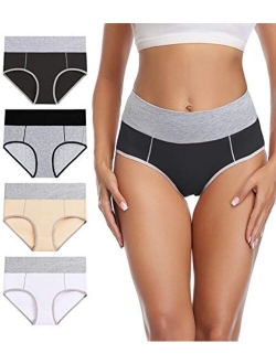 wirarpa Women's Cotton Underwear High Waist Stretch Briefs Soft Underpants Breathable Ladies Panties 4 Pack