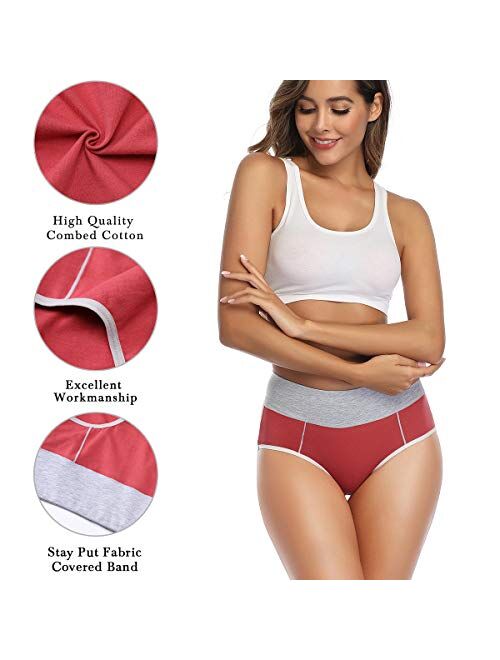 wirarpa Women's Cotton Underwear High Waist Stretch Briefs Soft Underpants Breathable Ladies Panties 4 Pack