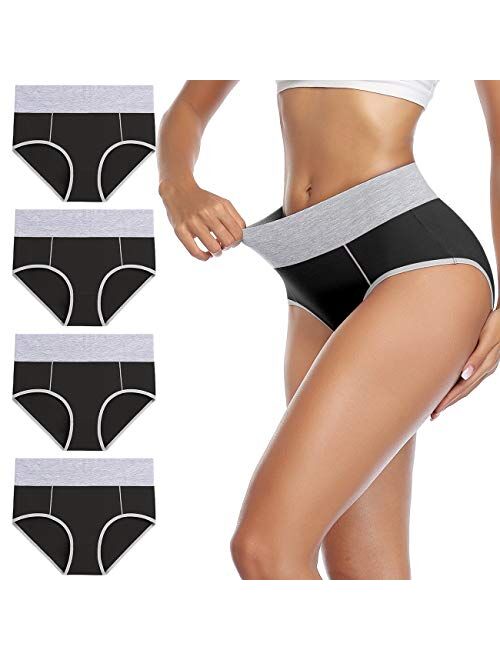 wirarpa Women's Cotton Underwear High Waist Stretch Briefs Soft Underpants Breathable Ladies Panties 4 Pack