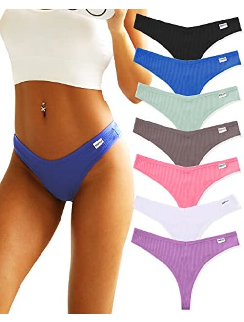 FINETOO 7 Pack Womens Thongs Underwear Cotton Breathable Low Rise Hipster Panties Sexy S-XL