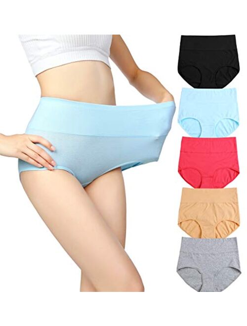 Cauniss Womens High Waist Cotton Panties C Section Recovery Postpartum Soft Stretchy Full Coverage Underwear(5 Pack)