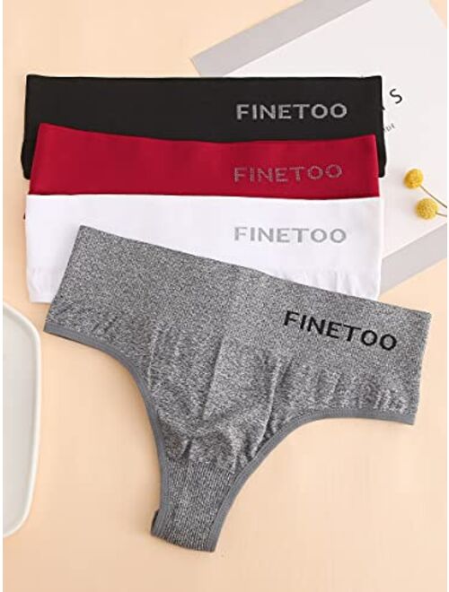 FINETOO 4 Pack High Waisted Thongs for Women, Breathable Underwear Soft Stretchy Nylon Spandex No Side Seam Panties