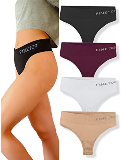 FINETOO 4 Pack High Waisted Thongs for Women, Breathable Underwear Soft Stretchy Nylon Spandex No Side Seam Panties