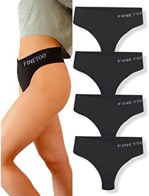 FINETOO 4 Pack High Waisted Thongs for Women, Breathable Underwear Soft Stretchy Nylon Spandex No Side Seam Panties