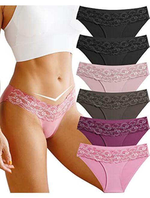 LEVAO Sexy Thongs for Women Lace Underwear Stretch Briefs Seamless Bikini  Panties 6 pack S-XL