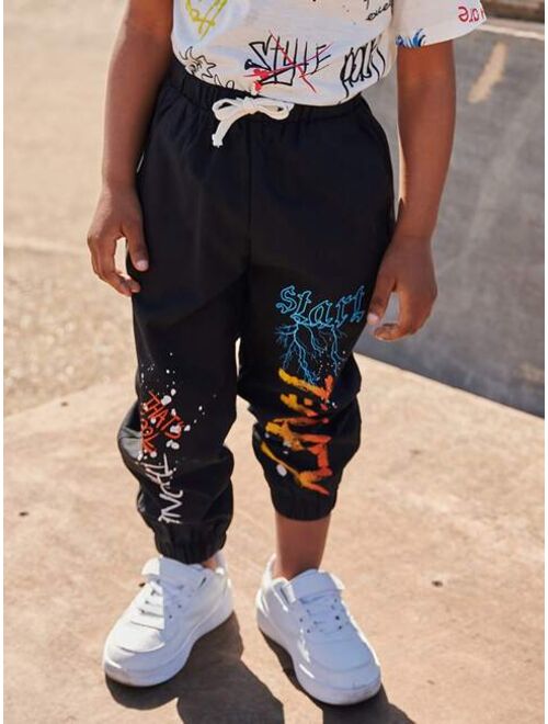 SHEIN Toddler Boys Lightning & Letter Graphic Drawstring Waist Pants