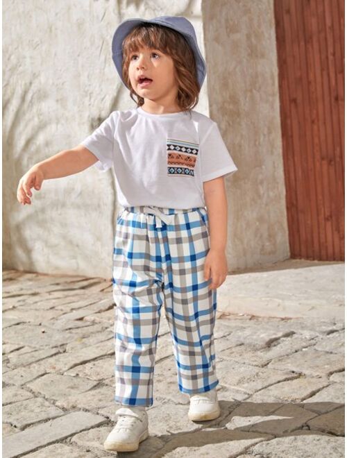 SHEIN Toddler Boys Plaid Print Tie Waist Pants