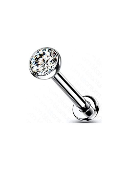 Amelia Fashion Implant Grade Titanium Threadless Push in Labret, Flat Back Studs, CZ Bezel Set Ball Top for Cartilage, Monroe, Nose and More