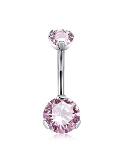 GAGABODY 14G 3/8 inch (10mm) Prong Set Double Sparkle Gem G23 Titanium Belly Button Navel Piercing Ring