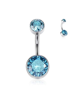 GAGABODY 14G 3/8 inch (10mm) Prong Set Double Sparkle Gem G23 Titanium Belly Button Navel Piercing Ring