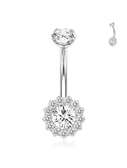 GAGABODY 14G 3/8 inch (10mm) Prong Set Double Sparkle Gem G23 Titanium Belly Button Navel Piercing Ring