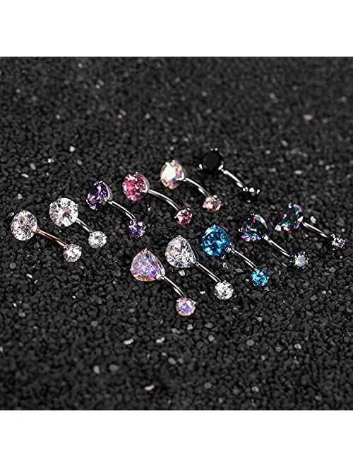 GAGABODY 14G 3/8 inch (10mm) Prong Set Double Sparkle Gem G23 Titanium Belly Button Navel Piercing Ring