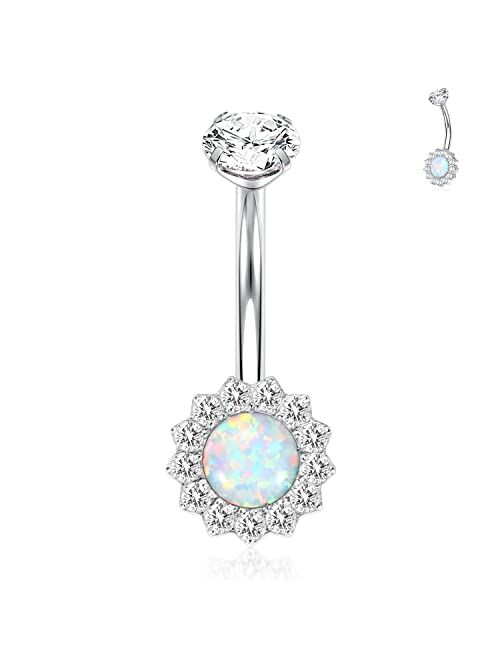 GAGABODY 14G 3/8 inch (10mm) Prong Set Double Sparkle Gem G23 Titanium Belly Button Navel Piercing Ring