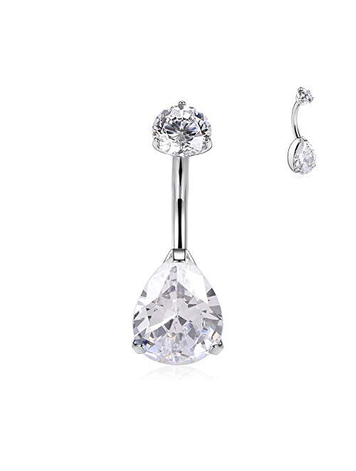 GAGABODY 14G 3/8 inch (10mm) Prong Set Double Sparkle Gem G23 Titanium Belly Button Navel Piercing Ring