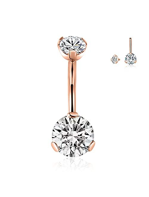 GAGABODY 14G 3/8 inch (10mm) Prong Set Double Sparkle Gem G23 Titanium Belly Button Navel Piercing Ring