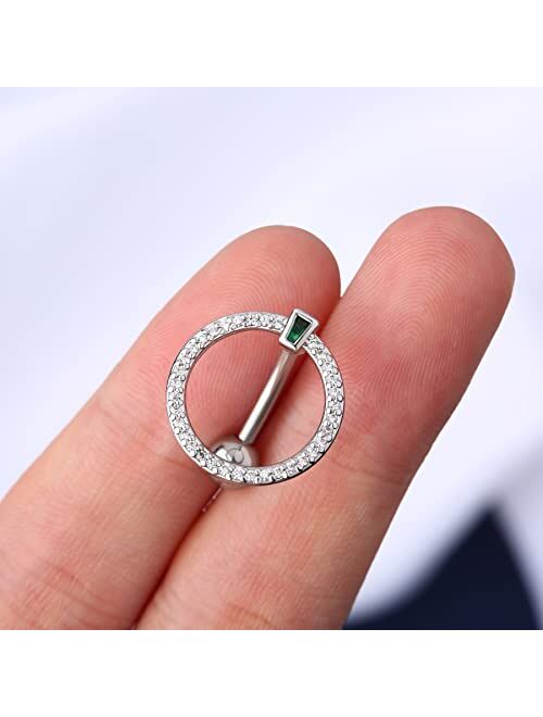 OUFER Circular Reverse Belly Button Rings, 14G 316L Stainless Steel Navel Piercing Jewelry, Curved Barbell, Belly Rings for Women