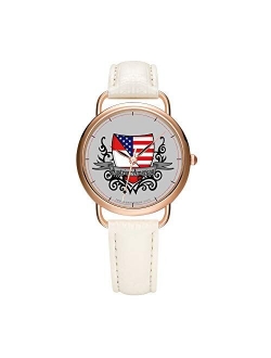 Aimshi Women's Watches Brand Luxury Fashion Ladies Watch White and Black Leather Band Gold Quartz Wristwatch Female Gifts Clock Austrian-American Shield Flag Wrist Watche