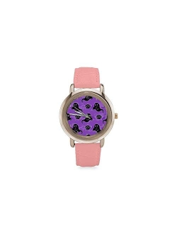 INTERESTPRINT Women's Casual Pink Leather Strap Watches Merry Christmas New Year Pattern with Snowflakes Deer Waterproof Wrist Watch