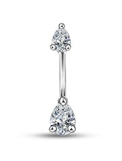 Belly Button Rings, 14G 316L Surgical Steel Double Teardrop CZ Navel Rings, Belly Piercing Jewelry, Belly Rings for Women Men