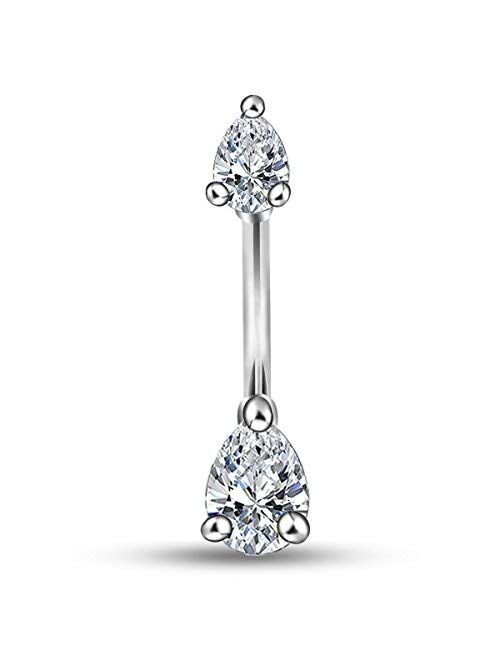 OUFER Belly Button Rings, 14G 316L Surgical Steel Double Teardrop CZ Navel Rings, Belly Piercing Jewelry, Belly Rings for Women Men