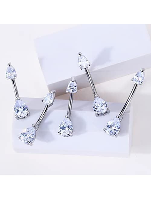 OUFER Belly Button Rings, 14G 316L Surgical Steel Double Teardrop CZ Navel Rings, Belly Piercing Jewelry, Belly Rings for Women Men