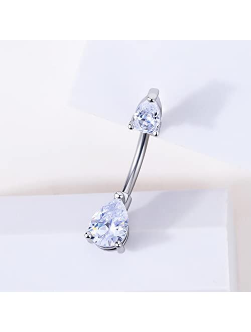 OUFER Belly Button Rings, 14G 316L Surgical Steel Double Teardrop CZ Navel Rings, Belly Piercing Jewelry, Belly Rings for Women Men