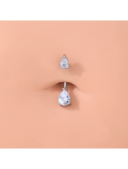 OUFER Belly Button Rings, 14G 316L Surgical Steel Double Teardrop CZ Navel Rings, Belly Piercing Jewelry, Belly Rings for Women Men