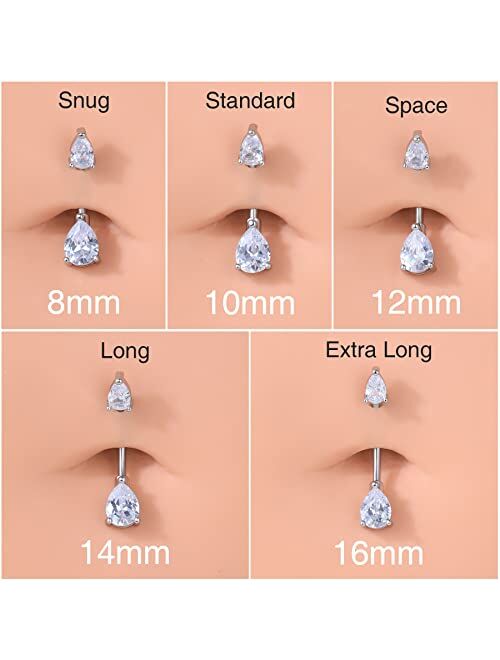 OUFER Belly Button Rings, 14G 316L Surgical Steel Double Teardrop CZ Navel Rings, Belly Piercing Jewelry, Belly Rings for Women Men