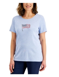 Karen Scott Women's Rhinestone-Flag Top, Created for Macy's