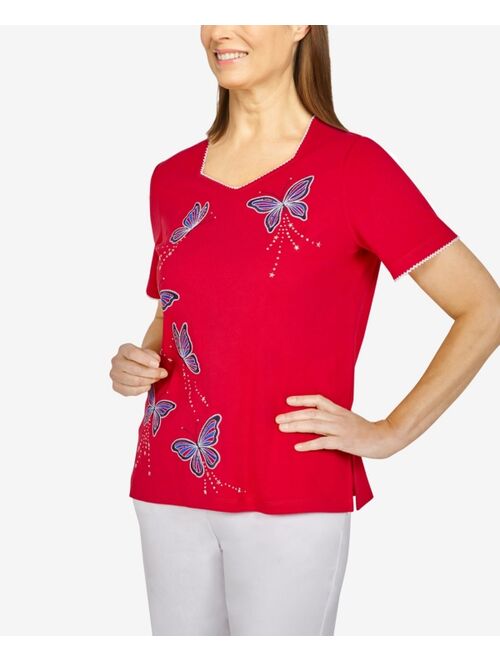 Alfred Dunner Plus Size American Dream Butterflies Embroidered Short Sleeve T-shirt