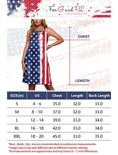 For G and PL Women's 4th of July American Flag Sleeveless Keyhole Halter Mini Dress with Pocket