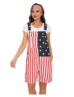 Zhangyan Denim Overalls with Printed American Flag Overalls with Bibs for Men and Women