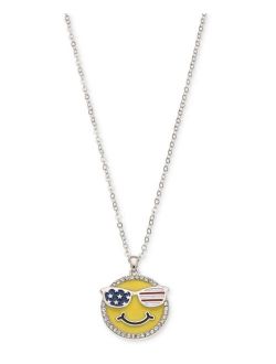 Holiday Lane Silver-Tone Pav Crystal Patriotic Smiley 18" Pendant Necklace, Created for Macy's