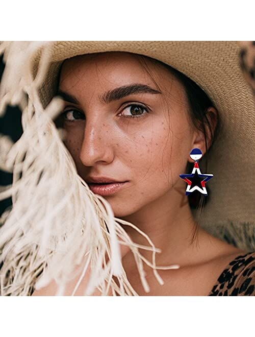 Kchies Red White Blue Patriotic Dangle Earrings Women Girls July 4th Acrylic Star Studs Earrings Jewelry for Fourth Independence Memorial Day Party Favor Decor Accessorie