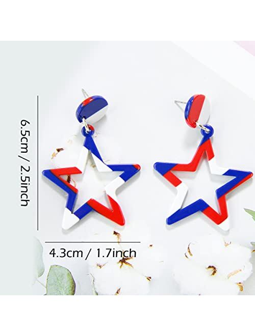 Kchies Red White Blue Patriotic Dangle Earrings Women Girls July 4th Acrylic Star Studs Earrings Jewelry for Fourth Independence Memorial Day Party Favor Decor Accessorie