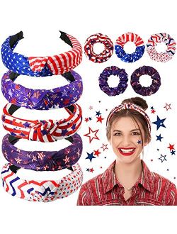 Syhood 10 Pieces Headband with Twisted Knot Design Hair Band Knot Bandanas Headwear Elastic Hair Band Accessories for Women and Girls (Independence Day)