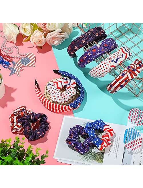 Syhood 10 Pieces Headband with Twisted Knot Design Hair Band Knot Bandanas Headwear Elastic Hair Band Accessories for Women and Girls (Independence Day)