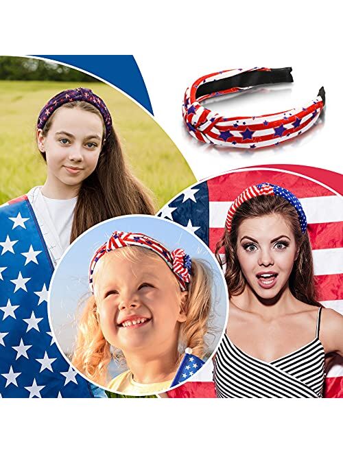 Syhood 10 Pieces Headband with Twisted Knot Design Hair Band Knot Bandanas Headwear Elastic Hair Band Accessories for Women and Girls (Independence Day)