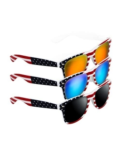 Lady&Home 3 Pairs American Patriot Flag Beach and July 4th Series Sunglasses -Red/Blue/Grey Lens