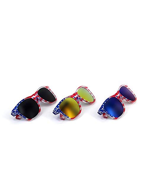 Lady&Home 3 Pairs American Patriot Flag Beach and July 4th Series Sunglasses -Red/Blue/Grey Lens