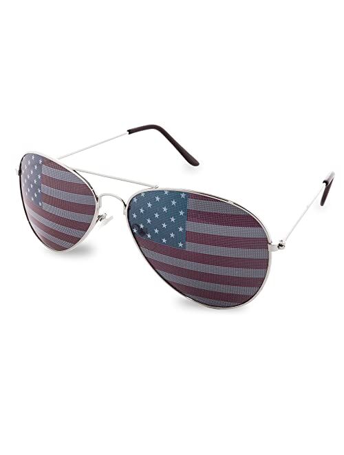 Super Z Outlet American USA Flag Design Metal Frame Aviator Sunglasses