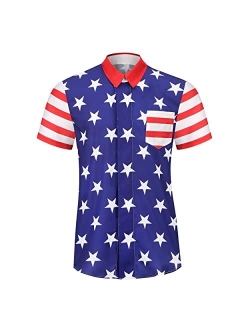 GRAJTCIN Men's American Flag Casual Button Down Short Sleeve Shirt