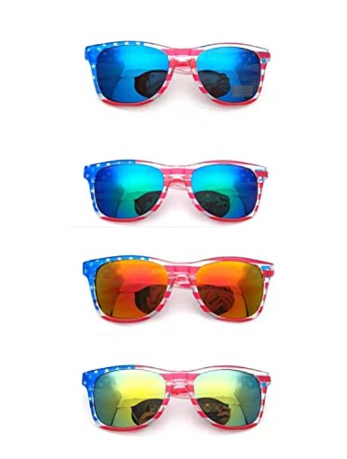 Hallwayee America Flag Sunglasses Patriotic Glasses for Independence Day Party 4PACK