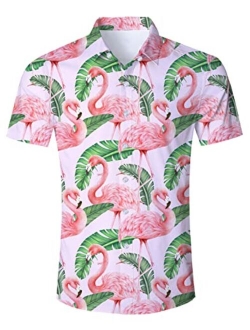 Fanient Mens Hawaiian Shirt Summer 3D Print Casual Short Sleeve Button Down Graphic Aloha Dress Shirts