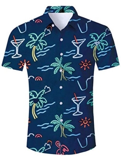 Fanient Mens Hawaiian Shirt Summer 3D Print Casual Short Sleeve Button Down Graphic Aloha Dress Shirts