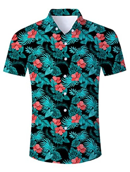 Fanient Mens Hawaiian Shirt Summer 3D Print Casual Short Sleeve Button Down Graphic Aloha Dress Shirts